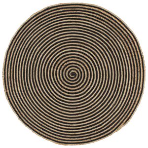 vidaXL Dywanik ręcznie wykonany z juty, spiralny wz&oacute;r, czarny, 90 cm