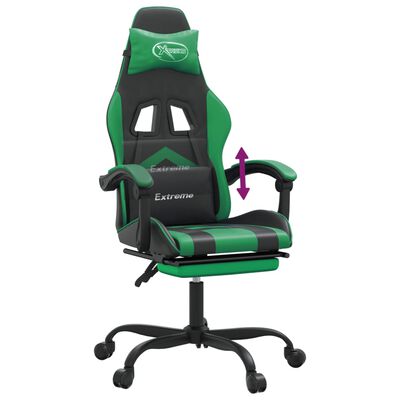vidaXL Fotel gamingowy z podnóżkiem, czarno-zielony, sztuczna skóra