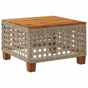 vidaXL Stolik ogrodowy, beż, 55x55x36 cm, rattan PE i drewno akacjowe