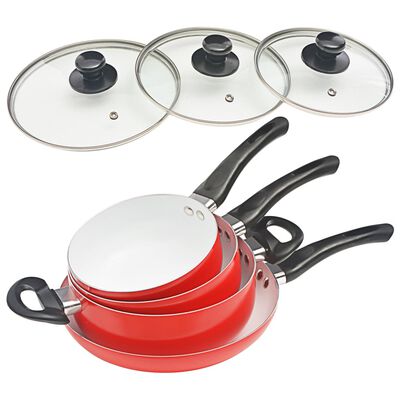 vidaXL 7-częściowy zestaw naczyń kuchennych, czerwony, aluminium