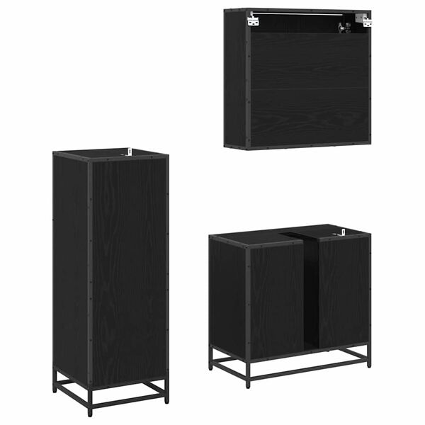 vidaXL Zestaw mebli łazienkowych z szufladą z p&oacute;łką 3 pcs Czarny Dąb