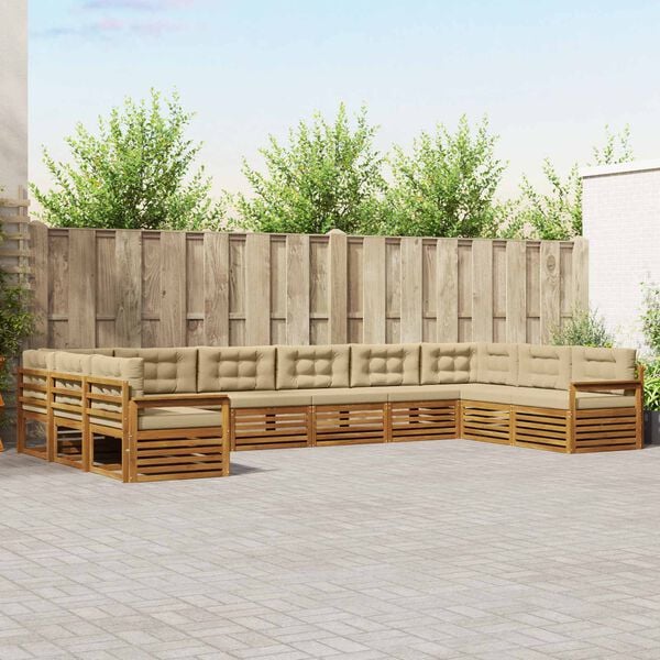 vidaXL Zestawy sof 4 pcs Naturalny i Beżowy Lite Drewno Akacji