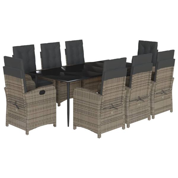 vidaXL 9-cz. zestaw mebli ogrodowych z poduszkami, szary, rattan PE