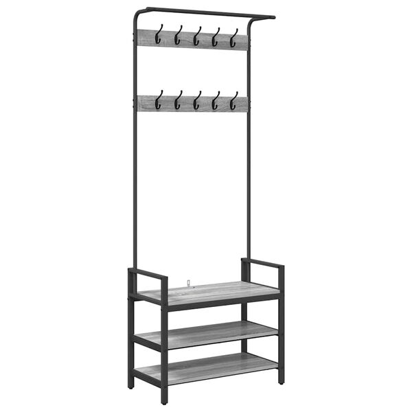 vidaXL Wieszak na płaszcze z p&oacute;łką Szary Sonoma 75 x 34 x 184 cm