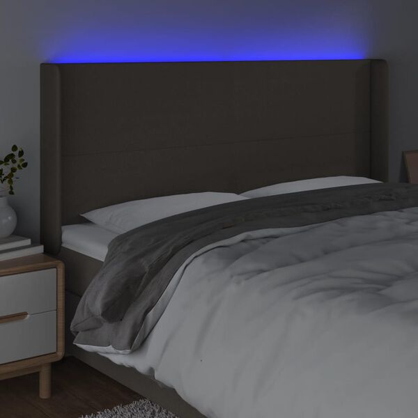 vidaXL Zagł&oacute;wek do ł&oacute;żka z LED, taupe, 203x16x118/128 cm, tkanina