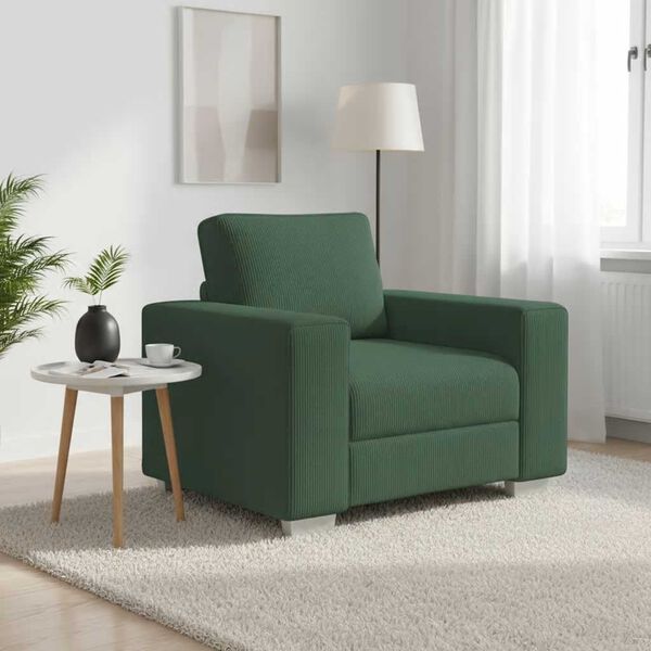 vidaXL Sofa Fotel ciemnozielona 100x77x82 cm Tkanina Corduroy