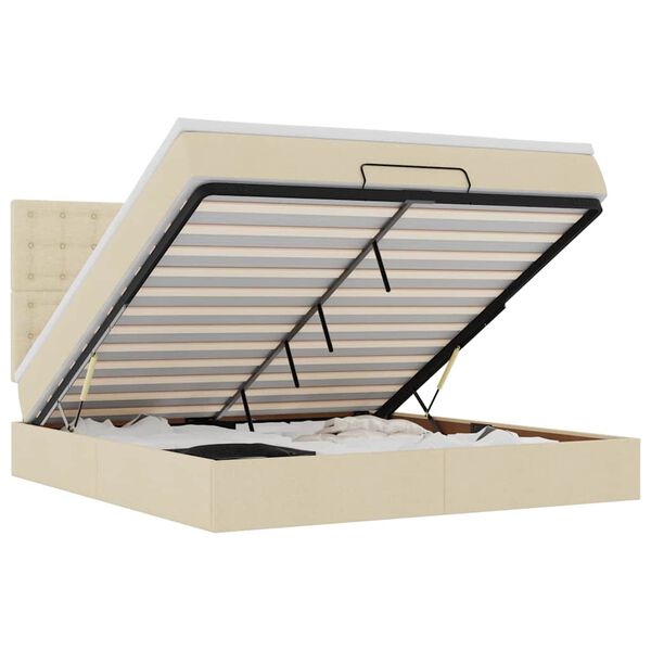 vidaXL Rama łóżka otomana z materacem, kremowa, 160x200 cm, tkanina
