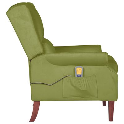 vidaXL Rozkładany fotel masujący, jasnozielony, obity aksamitem