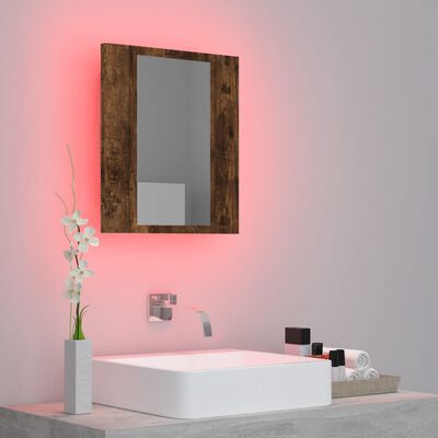 vidaXL Szafka łazienkowa z lustrem i LED, przydymiony dąb, 40x12x45 cm