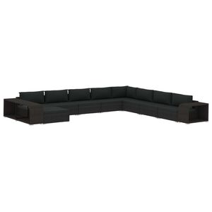 vidaXL 11-cz. zestaw mebli do ogrodu, z poduszkami, rattan PE, czarny