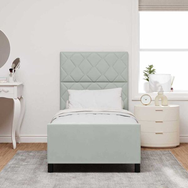 vidaXL Ł&oacute;żko sprężynowe Z zagł&oacute;wkiem Jasnoszary 90 x 200 cm Aksamit