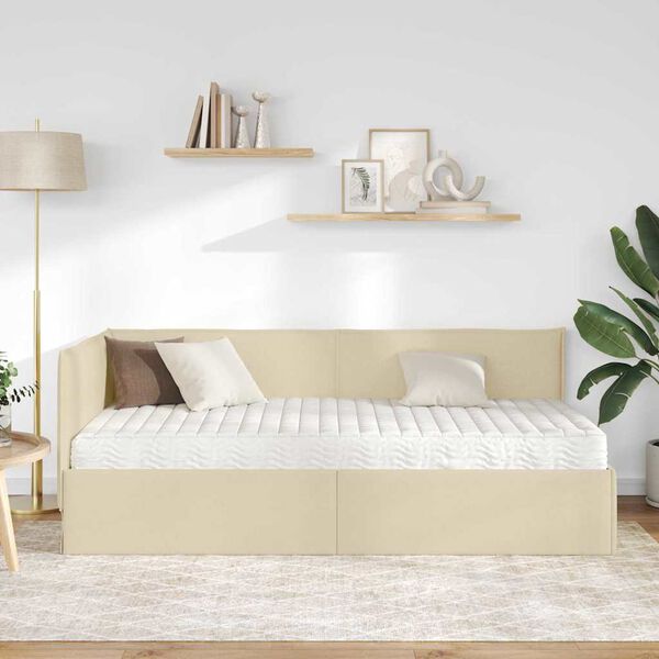 vidaXL Rama Ł&oacute;żka Narożnego z Materacem 2 pcs Kremowy Aksamit
