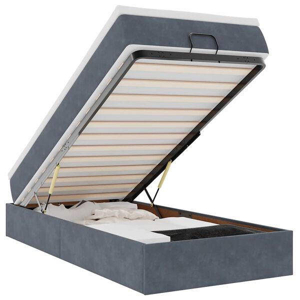 vidaXL Rama ł&oacute;żka otomana z materacem, szara, 90x190 cm, aksamit