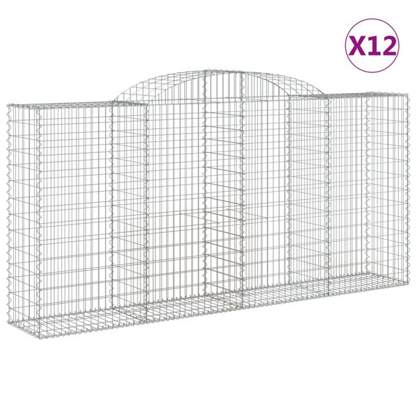 vidaXL Kosze gabionowe, 12 szt, 300x50x140/160cm, galwanizowane żelazo