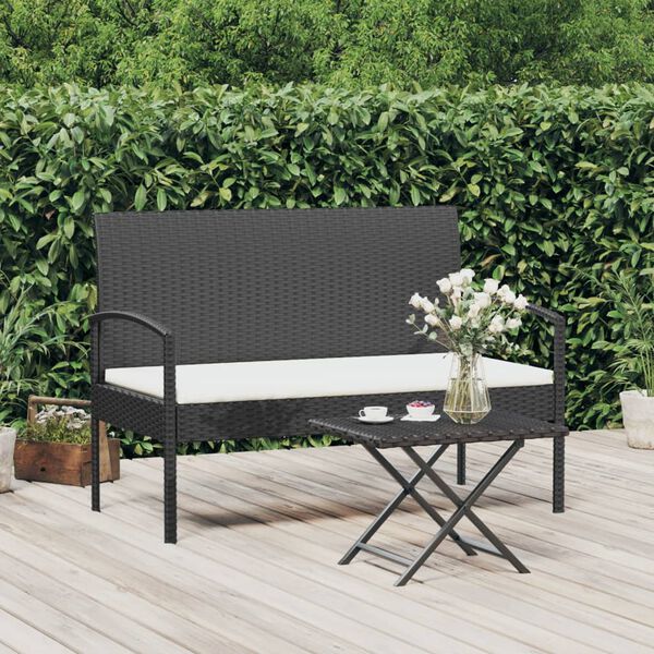 vidaXL Ławka ogrodowa z poduszką, czarna, 105 cm, polirattan