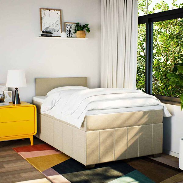 vidaXL Ł&oacute;żko kontynentalne z materacem, kremowe, tkanina, 120x200 cm