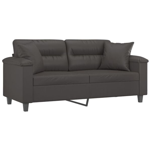 vidaXL 2-osobowa sofa z poduszkami, szara, 140 cm, sztuczna sk&oacute;ra