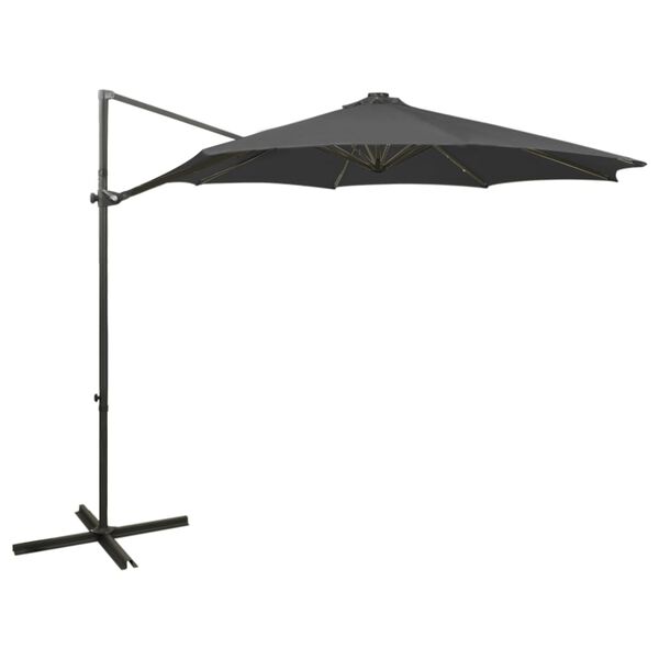 vidaXL Parasol wiszący z lampkami LED i słupkiem, antracytowy, 300 cm