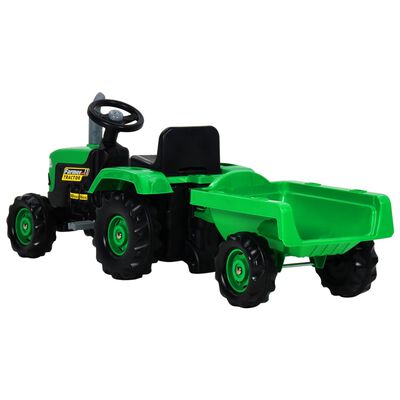 vidaXL Traktor dziecięcy z pedałami i przyczepą, zielono-czarny