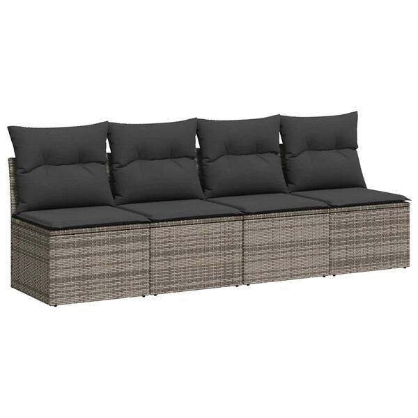 vidaXL Sofa ogrodowa z poduszkami, 4-osobowa, szara, polirattan