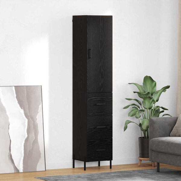 vidaXL Highboard Czarny Dąb 34,5 x 34 x 180 cm Materiał drewnopochodny