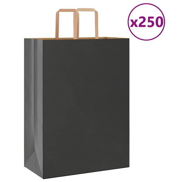 vidaXL Torby papierowe 250 szt. z uchwytami Czarne 32x17x44 cm