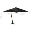 vidaXL Parasol ogrodowy wiszący, na jodłowym słupku, czarny, 3x3 m