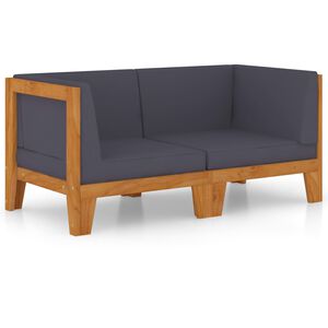 vidaXL 2-osobowa sofa z ciemnoszarymi poduszkami, drewno akacjowe