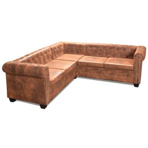 vidaXL Sofa Chesterfield, pięcioosobowa, brązowa, sztuczna sk&oacute;ra