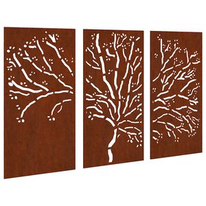 vidaXL Ogrodowa dekoracja ścienna, 3 cz., 105x55 cm, stal kortenowska