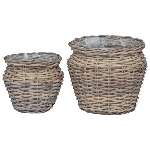 vidaXL Kosz na rośliny z przechowywaniem 2 pcs Szary Rattan Lacak