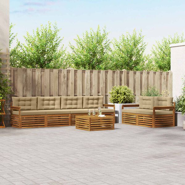 vidaXL Zestaw sof na zewnątrz z poduszką 7 pcs Naturalny i Beżowy