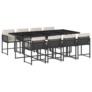 vidaXL 9-cz. zestaw mebli ogrodowych z poduszkami, czarny, rattan PE