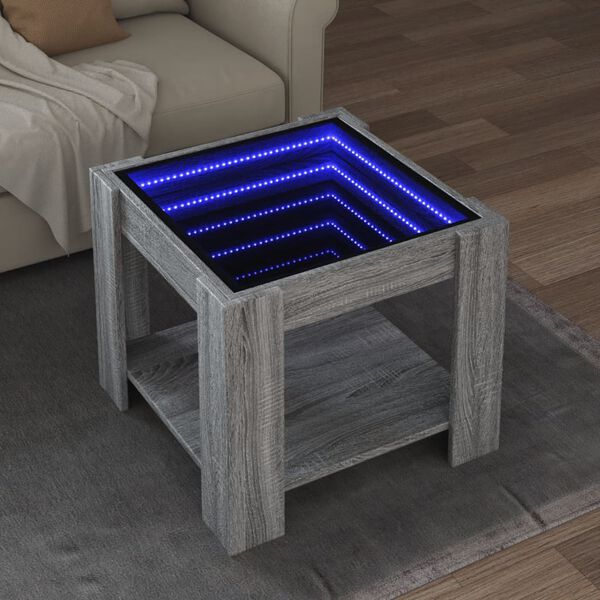 vidaXL Stolik kawowy z LED, szary dąb sonoma, 53x53x45 cm