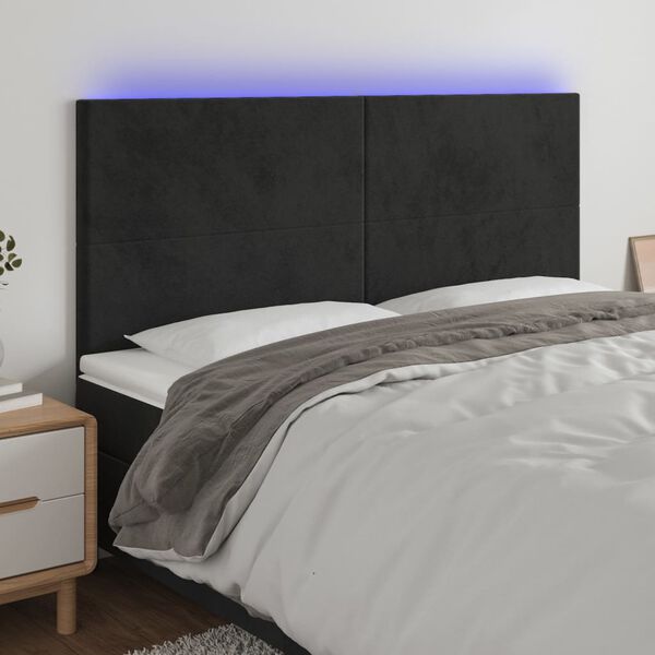 vidaXL Zagł&oacute;wek do ł&oacute;żka z LED, czarny, 200x5x118/128 cm, aksamit