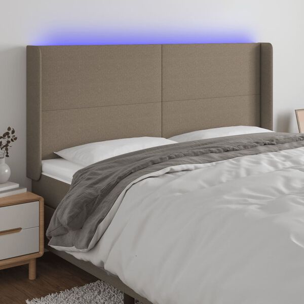 vidaXL Zagł&oacute;wek do ł&oacute;żka z LED, taupe, 203x16x118/128 cm, tkanina