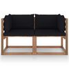 vidaXL Ogrodowa sofa 2-os. z palet, z czarnymi poduszkami, sosna