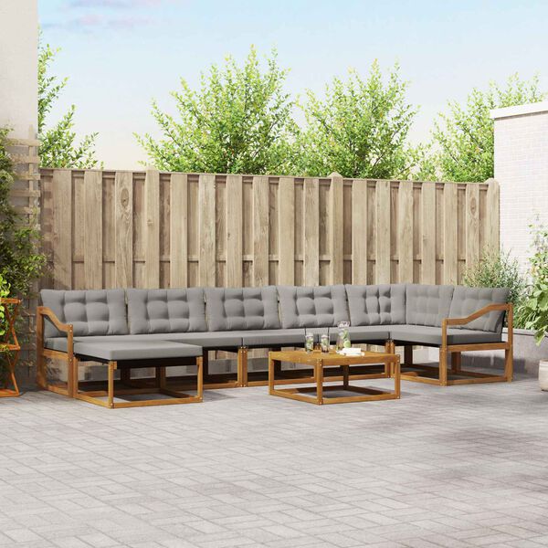 vidaXL Zestaw sof na zewnątrz z poduszką 8 pcs Naturalny i Jasny Szary