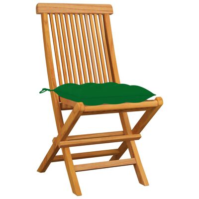vidaXL Krzesła ogrodowe, zielone poduszki, 4 szt., lite drewno tekowe