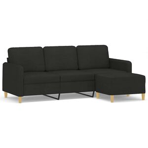 vidaXL 3-osobowa sofa z podn&oacute;żkiem, czarna, 180 cm, tkaniną