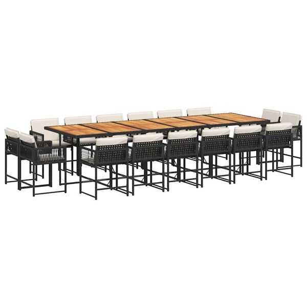 vidaXL 17-cz. zestaw mebli ogrodowych z poduszkami, czarny, rattan PE