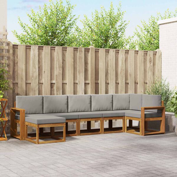 vidaXL Zestaw sof na zewnątrz z poduszką 7 pcs Naturalny i Jasny Szary