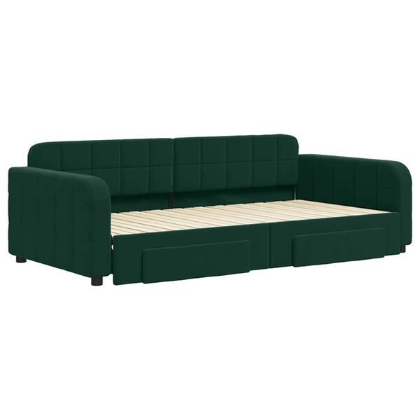 vidaXL Sofa rozsuwana z szufladami, ciemnozielona, 100x200 cm, aksamit