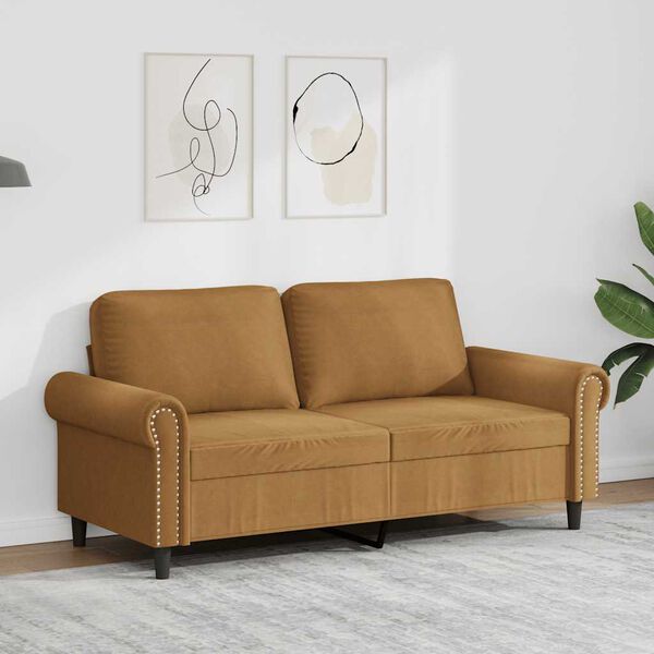 vidaXL Sofa 2-osobowa, brązowa, 140 cm, tapicerowana aksamitem