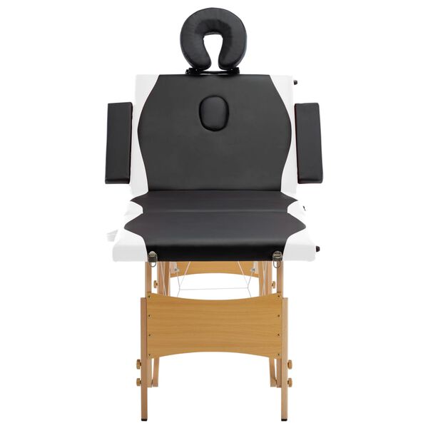 vidaXL Składany stół do masażu, 4-strefowy, drewniany, czarno-biały