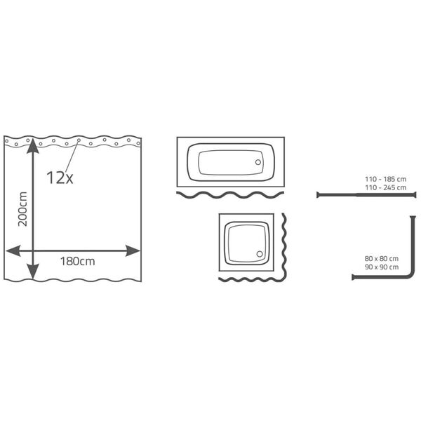 RIDDER Zasłona prysznicowa Swallow, 180 x 200 cm