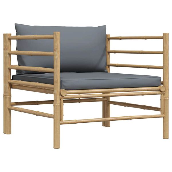 vidaXL Sofa ogrodowa z ciemnoszarymi poduszkami, bambusowa