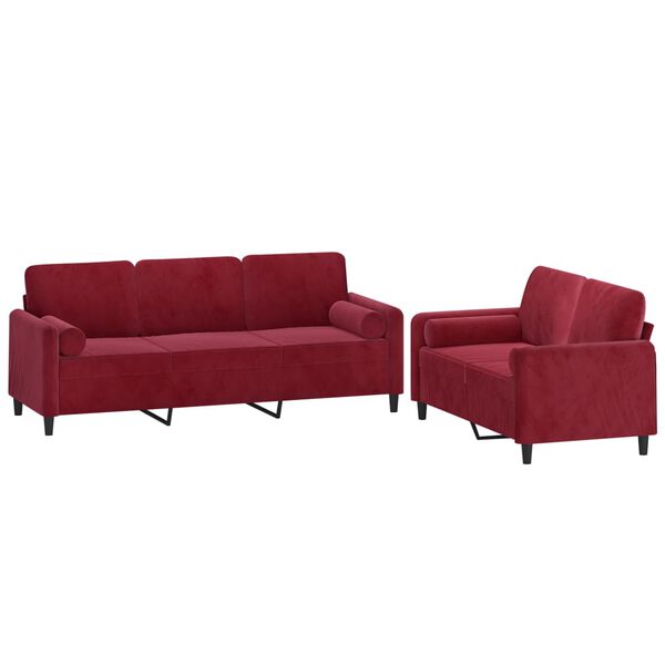 vidaXL 2-cz. komplet wypoczynkowy z poduszkami, czerwone wino, aksamit