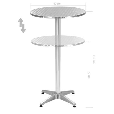 vidaXL Składany stół ogrodowy, srebrny, 60x(70-110) cm, aluminiowy