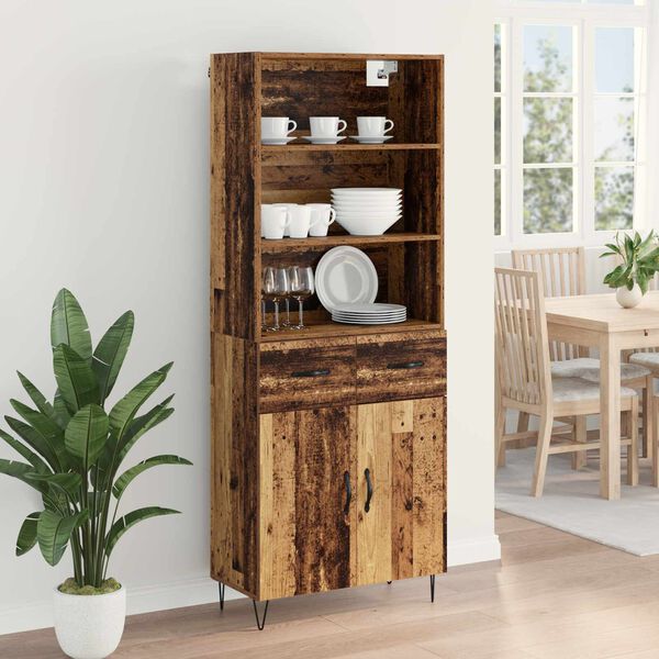 vidaXL Highboard z szufladą 2 pcs Stare drewno Materiał drewnopochodny